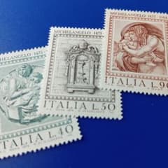 外国切手 イタリア 1975年 ミケランジェロ 著名な彫刻作品 3V凹版