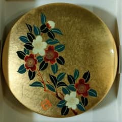 金箔 硯箱 蒔絵風 工芸品 漆塗り 七宝 工芸漆器 墨 筆 硯セット 椿の花