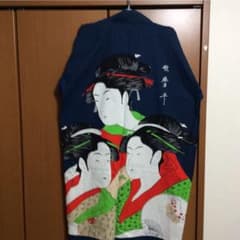 半纏　歌麿作　美人画　三人娘のバックプリントのサムネイル