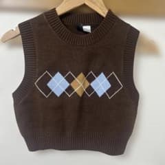 H&Mアーガイルニットベスト　ブラウンXSのサムネイル