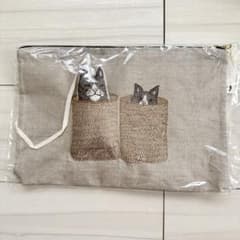 新品】Coral&Tusk コーラルアンドタスク 猫 刺繍 ポーチ リネン 麻 