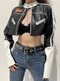 SHEIN テーラージャケット y2k レザージャケット ショートクロッブド丈のサムネイル