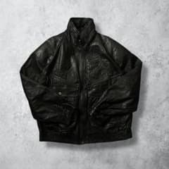 90's✨ レザージャケット　裏地総柄　LL 肩パッド　本革　ブルゾン　黒 m16182135317_1.jpg?1768085837