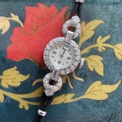 OH済 希少 豪華 1ct ダイヤ ハミルトン PT アンティークウォッチ 箱付