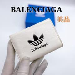 美品】 バレンシアガ×アディダス 721893 三つ折り財布 白 黒 ホワイト