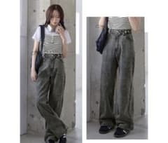 CHAN ME チャンミ　ワイドパンツ　ケミカルブラック　ロング丈