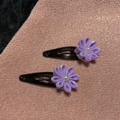 【つまみ細工 髪飾り】 パッチンピン 紫のサムネイル