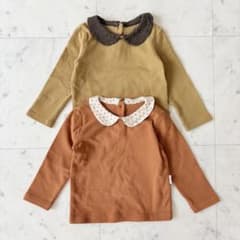 2枚セット✨女の子長袖カットソー丸襟切替トップス80 ロングTシャツ チェック