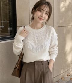 mystic レースフリンジニットセーター 長袖 ホワイトのサムネイル