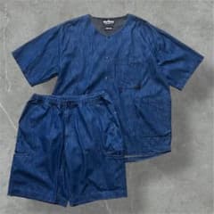 WILDTHINGSシェルテックデニムセットアップ半袖シャツ／ショーツL