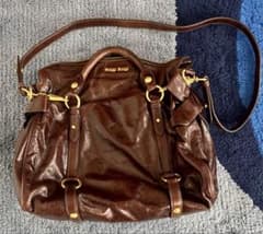 miu miu 2WAYリボン　ブラウンレザーショルダー、ハンドバッグのサムネイル