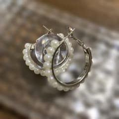 パール装飾 フープピアス 両耳用のサムネイル