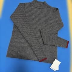 【新品タグ付 】moment +リブニット M チャコルグレー配色 ボトルネックのサムネイル