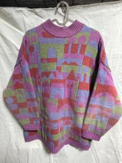 古着 カラフル幾何学模様 モックネックニットのサムネイル