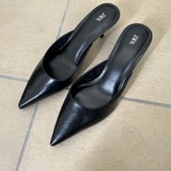 ZARA ポインテッドトゥ ミュール ブラック 38 - メルカリ