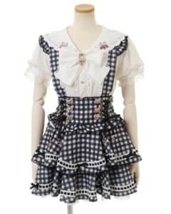 LIZLISA はしごリボンチェックティアードスカパン ブラック 正規品