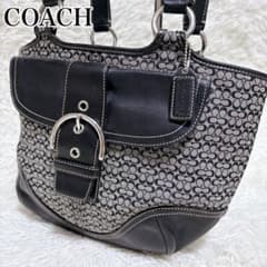 COACH ハンドバッグ キャンバス シグネチャー ブラック 7081 レザー