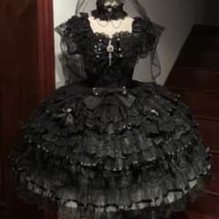黒レースコルセットロリータ JSK ベール付きのサムネイル