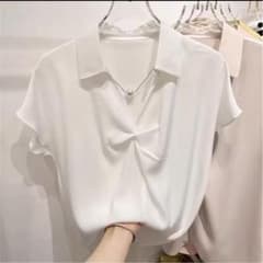 【新品】ホワイト 半袖ブラウス- Sサイズのサムネイル