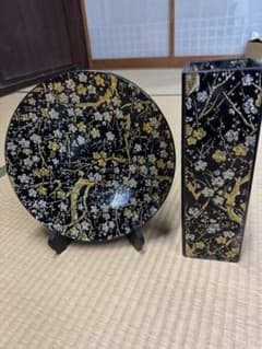 ぎやまん 大皿 花瓶 セット 約35cm ガラス工芸 金彩 銀彩 桜 梅 飾り皿 ぎやまん 大皿 花瓶 セット 約35cm ガラス工芸 金彩 銀彩 桜 梅 飾り皿