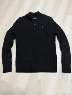 美品POLORALPHLAUREN ハーフジップ ケーブルニットネイビーSサイズのサムネイル