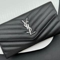 YVES SAINT LAURENT 長財布 グレインドレザー ブラック - メルカリ