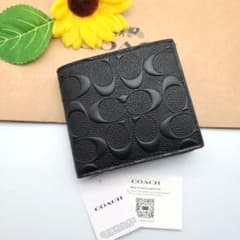 COACH 折り財布 新品 ブラック エンボス お札入れ 小銭入れ - メルカリ