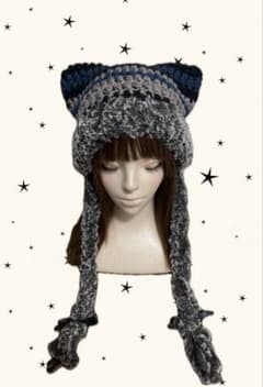 ネコ耳 猫耳ニット帽 ブルー y2kのサムネイル