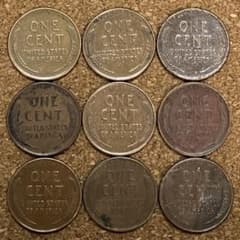 アメリカ】1セント硬貨［麦ペニー］9枚セット 外国コイン 海外 古銭