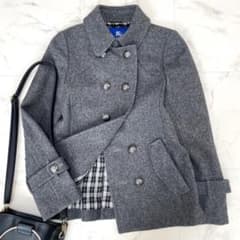 極美品 バーバリーブルーレーベル ノバチェック ピーコート 銀ボタン