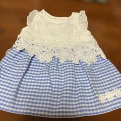 ブルーギンガムチェック 花柄レース ワンピースのサムネイル