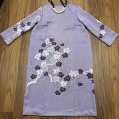 着物 素人リメイク ワンピース 訪問着 紫 七五三 フォーマル