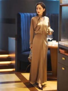 新品、タグ付き】anuans ボウタイドレープワンピース - メルカリ