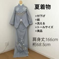 夏着物 絽 洗える付下げ ライトグレー 蘭 シルエット文 トールサイズ L 美品 夏着物 絽 洗える付下げ ライトグレー 蘭 シルエット文 トールサイズ L