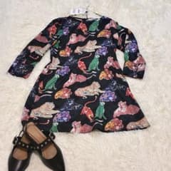 [zara basic] 대형 고양이과 프린트 원피스 호랑이 표범 무늬 재규어 M