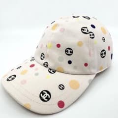 CHANEL ドット柄キャップ フリーサイズ あんしん鑑定済 極美品】CHANEL シャネル キャップ ココマーク ドット 水玉 レディース