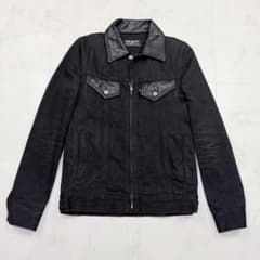 RUDE GALLERY 日本製 ホースハイド 切替トラッカージャケット 黒 3 ルードギャラリー レザー襟 デニム 切替 Gジャン 黒 馬革 サイズ3 日本