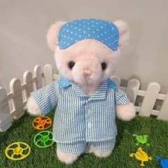 おきがえくま ピンク リニューアルver.水色ストライプパジャマの