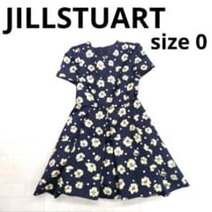 245 ○ JILLSTUART 네이비 꽃 무늬 반소매 무릎 길이 원피스 0