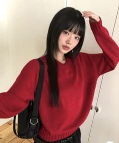 nugu wonder wonder レッド Vネック ニット セーター 韓国のサムネイル