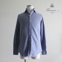 Finamore ブルーシャンブレー ホリゾンタルカラーシャツ イタリア製