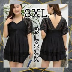 【新品】3XL 大きいサイズ ブラック レース水着 体型カバー レディース 水着のサムネイル