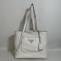 2607-49｜美品｜プラダ トートバッグ レザー ホワイト - メルカリ