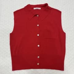 【DISCOAT】襟付き ノースリーブ ニット レッドのサムネイル