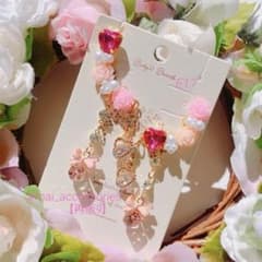 ハンドメイド ローズ ❤︎ ピンク ピアス風 ビジュー イヤーカフ