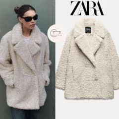 極美品 完売品 ZARA ザラ フェイクファーコート アイボリー - メルカリ