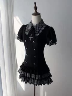 【ゴシック】チェックワンピ クロス刺繍 サブカル 細見え ヴィンテージ ゴシック】チェックワンピ クロス刺繍 サブカル 細見え ヴィンテージ