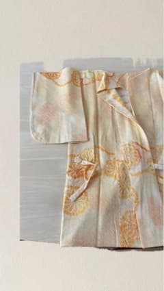 着物 小紋 鹿の子柄 絞り風 オレンジ クリーム 古典柄 レトロ 和装のサムネイル