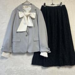 グリーンレーベルリラクシング　グレージャケット×レースプリーツスカート　L