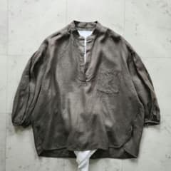 美品 ティッカ 麻 リネン パフスリーブブラウス ゆったりめ カーキ 